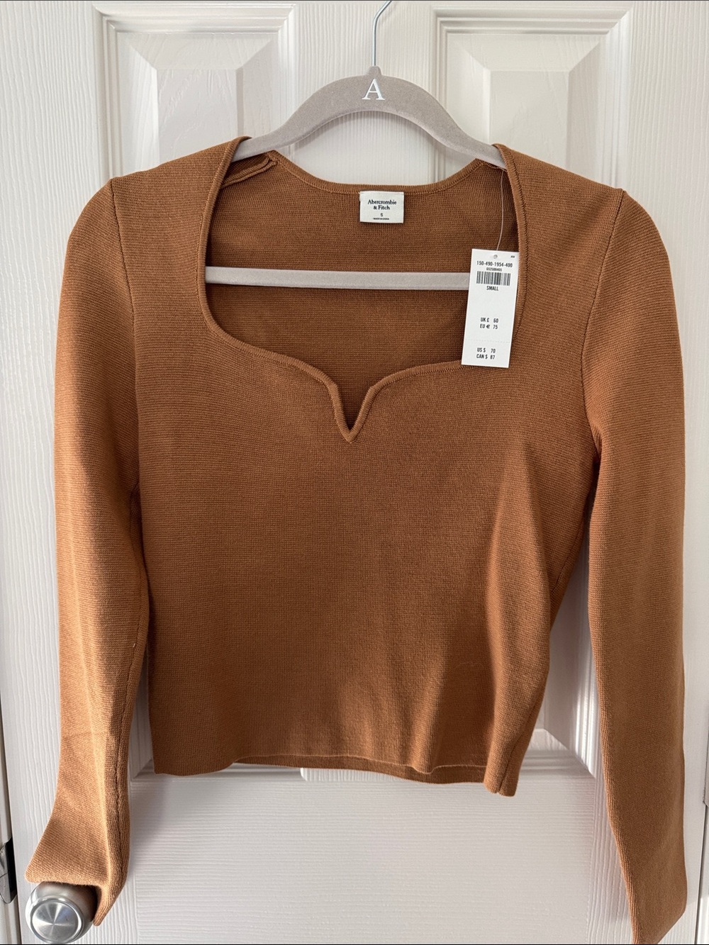 Abercrombie & Fitch Brown Notch Neck Long Sleeve Top